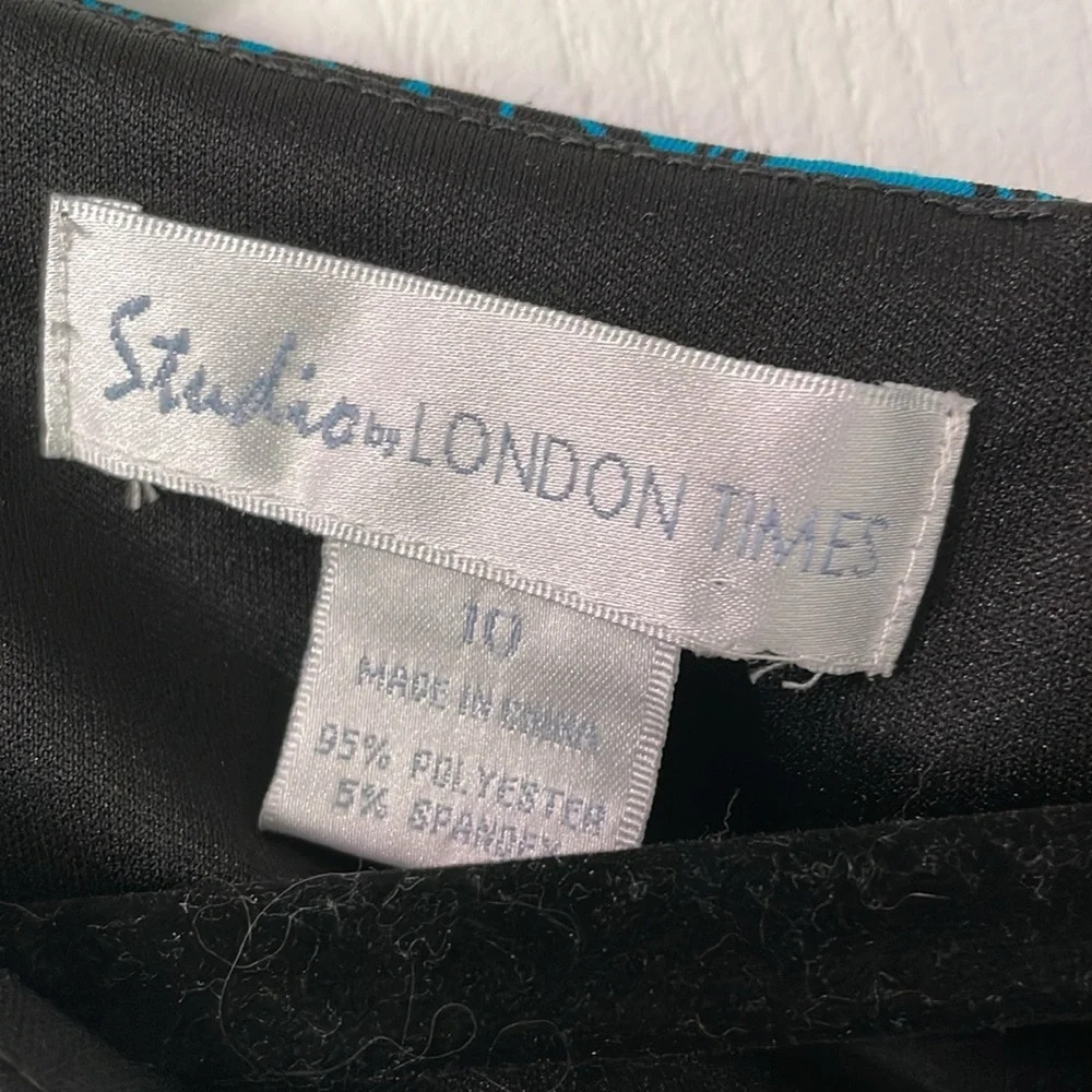 Studio by London Times blue and black patterned midi dress keyhole back size 10 - Picture 2 of 5
